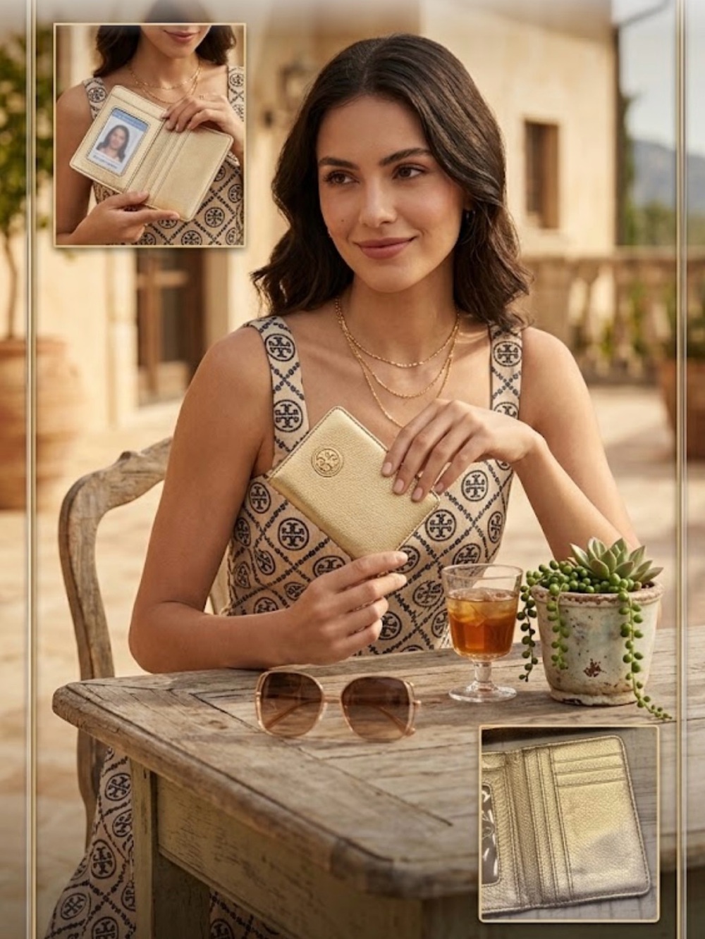 Like New ~ Tory Burch Metallic Gold Leather Card Holder